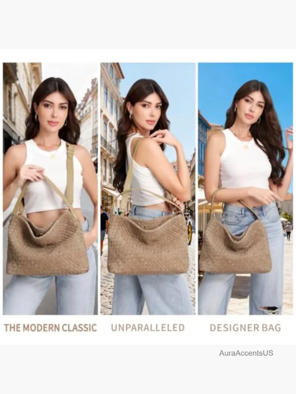 Woven Suede Shoulder Bag Hobo Tote Crossbody Satchel